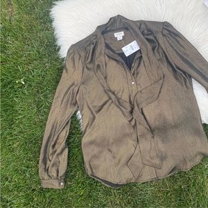 J. Crew Factory gold shimmer metallic long sleeve blouse small